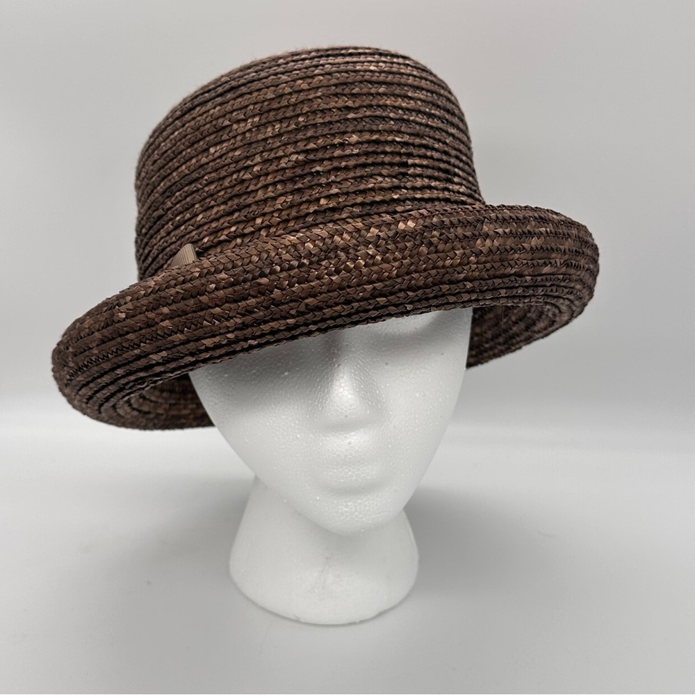 Kentucky Derby Vintage Women's Brown Raffia Bowler Sun Hat